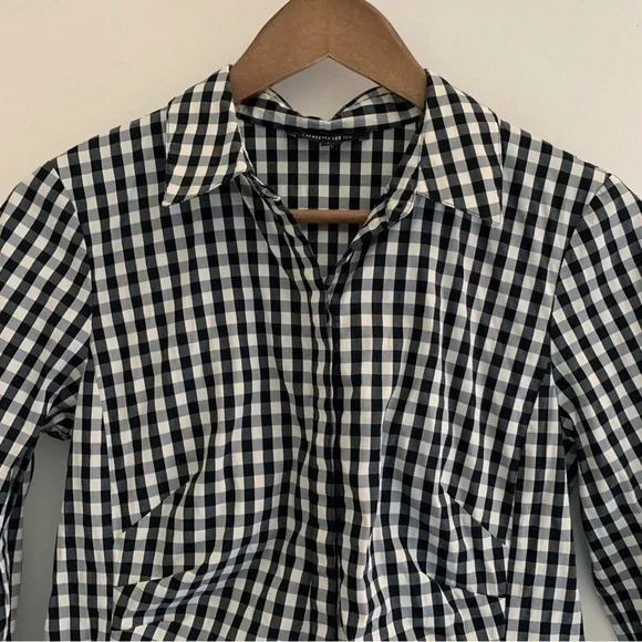 Lafayette 148 Leigh Button Front Poplin Gingham Shirt Sz 6 - Picture 3 of 8